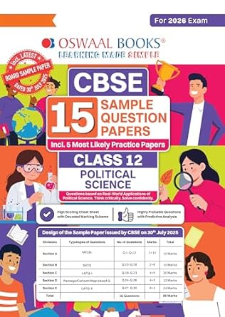 Oswaal CBSE 15 Sample Question Papers Class 12 Political Science 2026 | Latest CBSE Edition