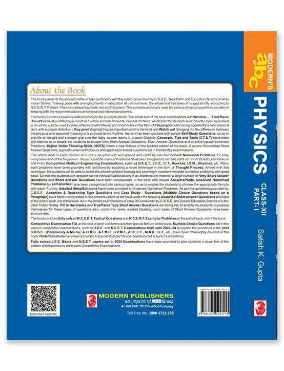 Modern's ABC+ Physics (Part I & II) for Class 12 - by Satish K. Gupta (2025-26 Examination)
