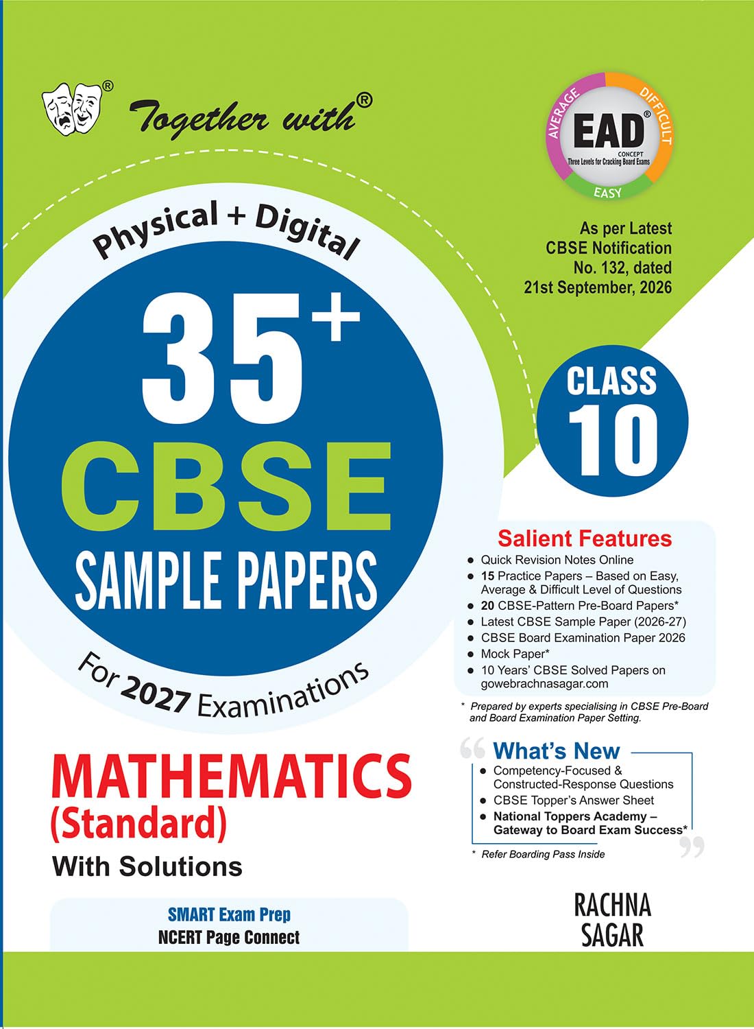 Together with 35+ CBSE Sample Papers Class 10 Mathematics 2026-27| 15 Easy Average Difficult (EAD) Sample Papers Physical + Digital Edition| As per SQP released on 21 Sep 2026 | CBSE Topper Sheet