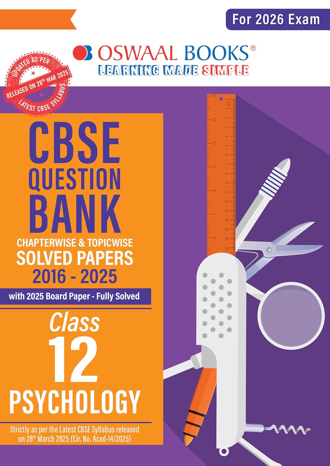 Oswaal CBSE Question Bank Chapterwise and Topicwise SOLVED PAPERS Class 12 Psychology For Exam 2026