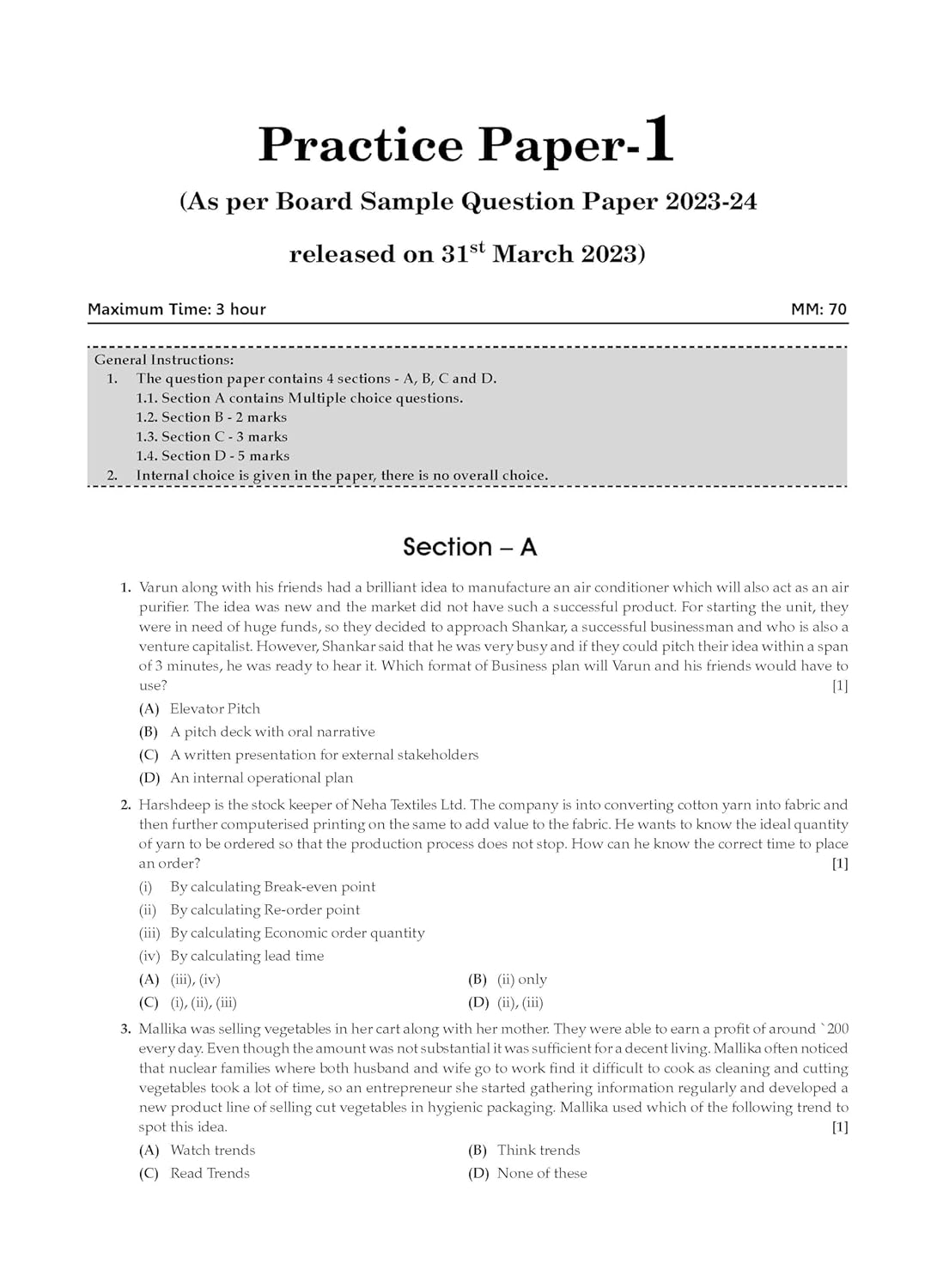 Oswaal CBSE Question Bank Chapterwise and Topicwise SOLVED PAPERS Class 12 Entrepreneurship For Exam 2026