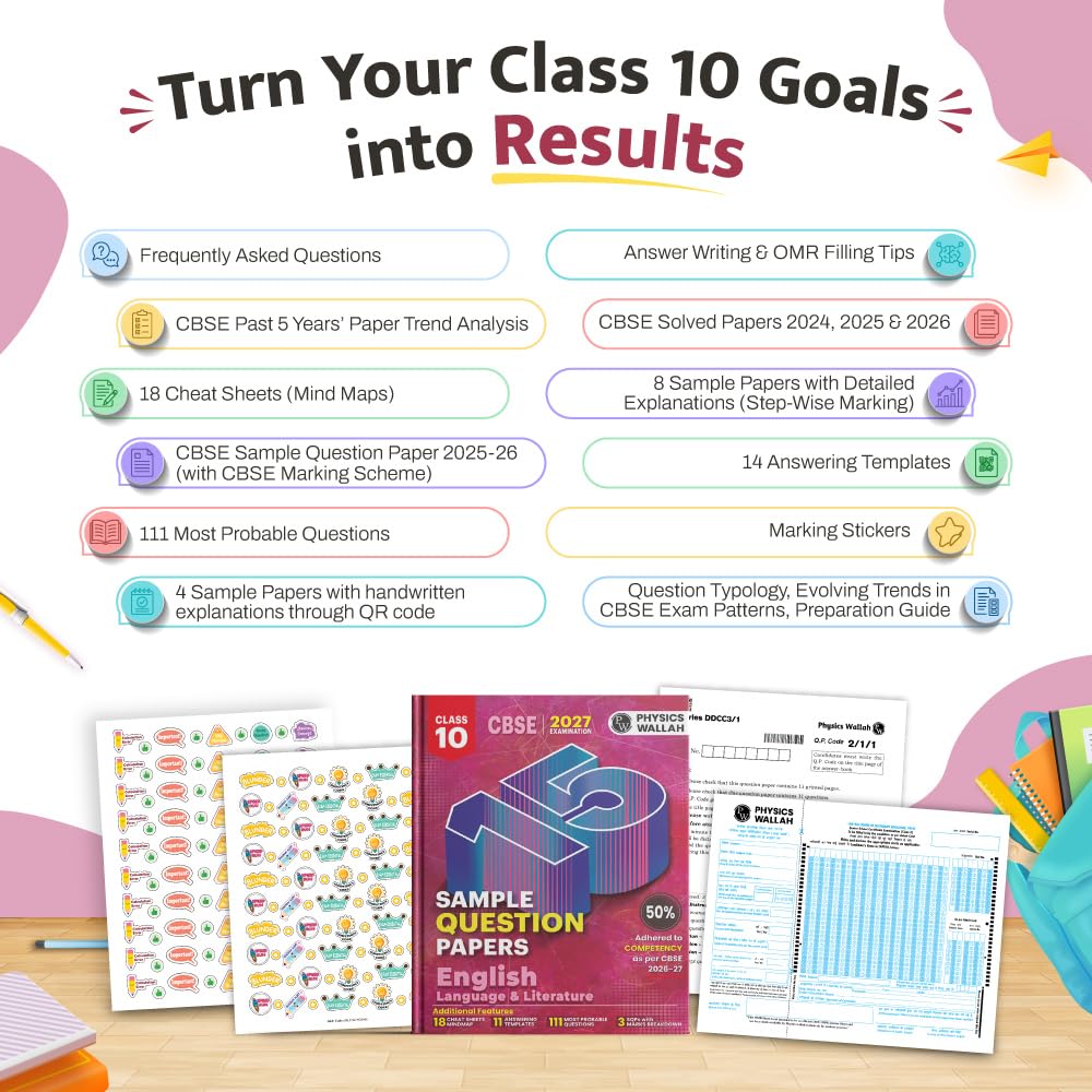 PW CBSE 15 Sample Question Papers Class 10 English Language & Literature For 2027 Board Exam (New Pattern) | CBSE Like Question Booklet and Answer Sheets, Marking Stickers