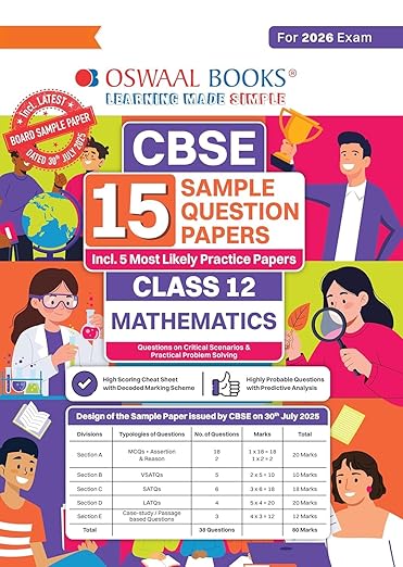Oswaal CBSE 15 Sample Question Papers Class 12 Mathematics (2026 Exam) | Latest CBSE SQPs