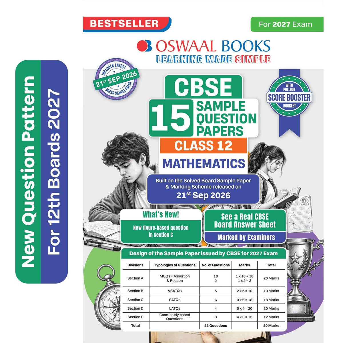 Oswaal CBSE 15 Sample Question Papers Class 12 Board Exam Mathematics 2026-27 based on latest CBSE SQP dated (21 Sep 2026) | New Questions Typologies With Oswaal AI