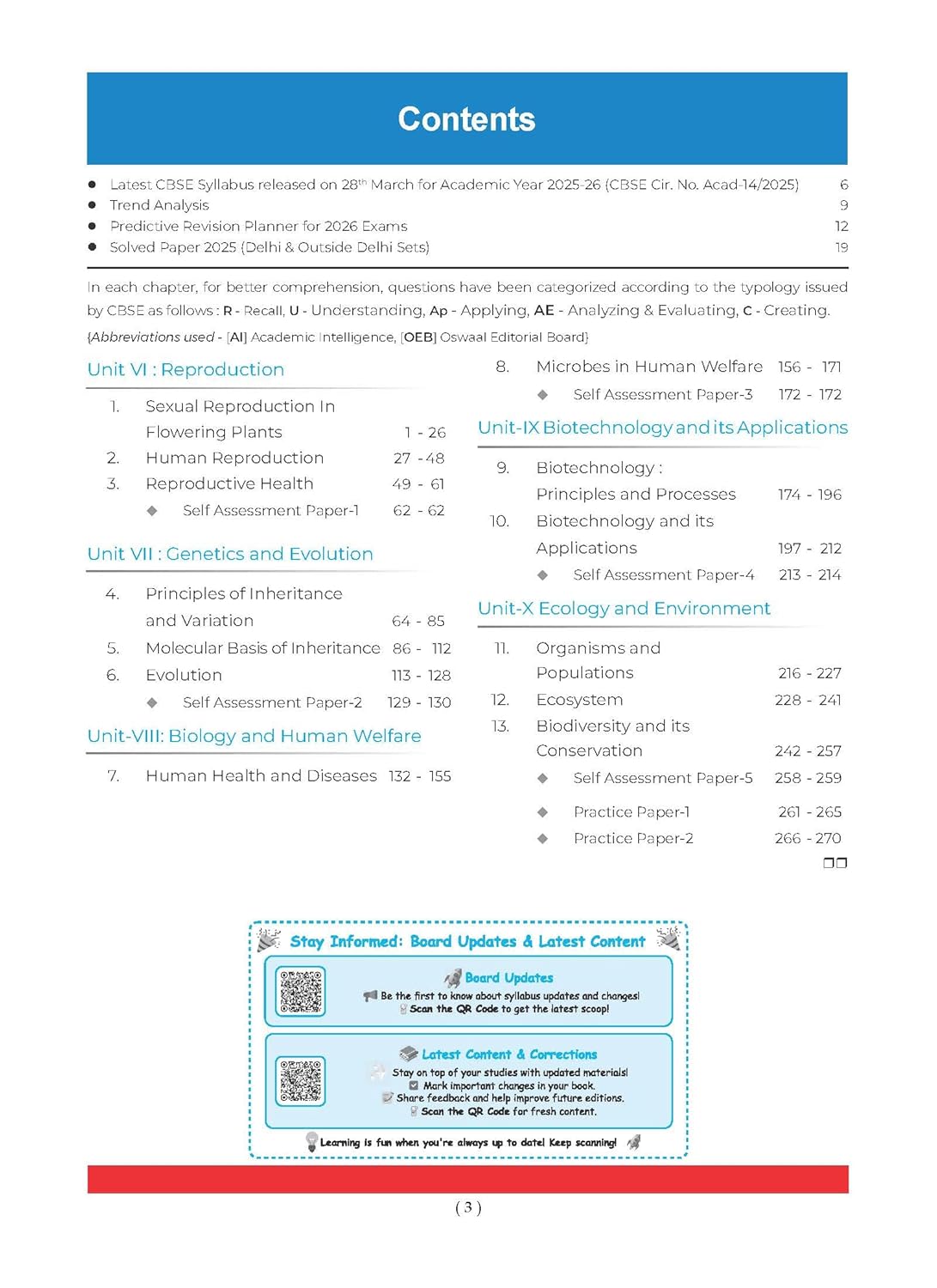 Oswaal CBSE Question Bank Chapterwise and Topicwise SOLVED PAPERS Class 12 Biology For Exam 2026