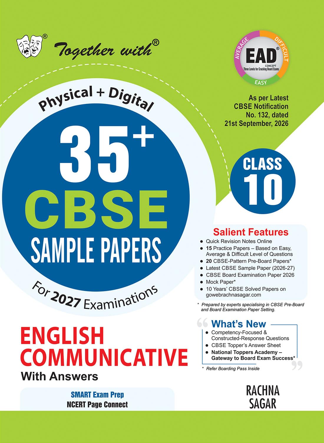 Together with 35+ CBSE Sample Papers Class 10 English Communicative 2026-27|15 Easy Average Difficult(EAD)Sample Papers Physical + Digital Edition|As per SQP released on 21 Sep 2026|CBSE Topper Sheet