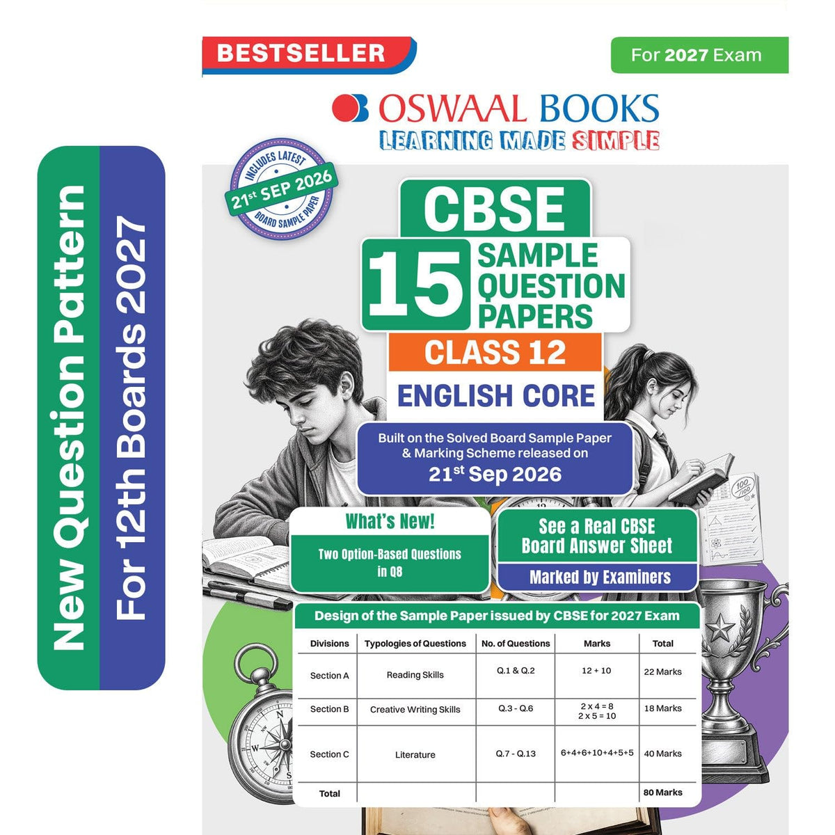 Oswaal CBSE 15 Sample Question Papers Class 12 Board Exam English Core 2026-27 based on latest CBSE SQP dated (21 Sep 2026) | New Questions Typologies With Oswaal AI