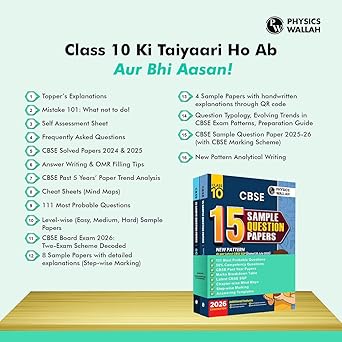 PW CBSE Class 10 Sample Papers Combo Set (Science, Maths Std) —for 2026 Board Exam | 15 New-Pattern Papers per Subject + 111 most probable question | Solved & Unsolved