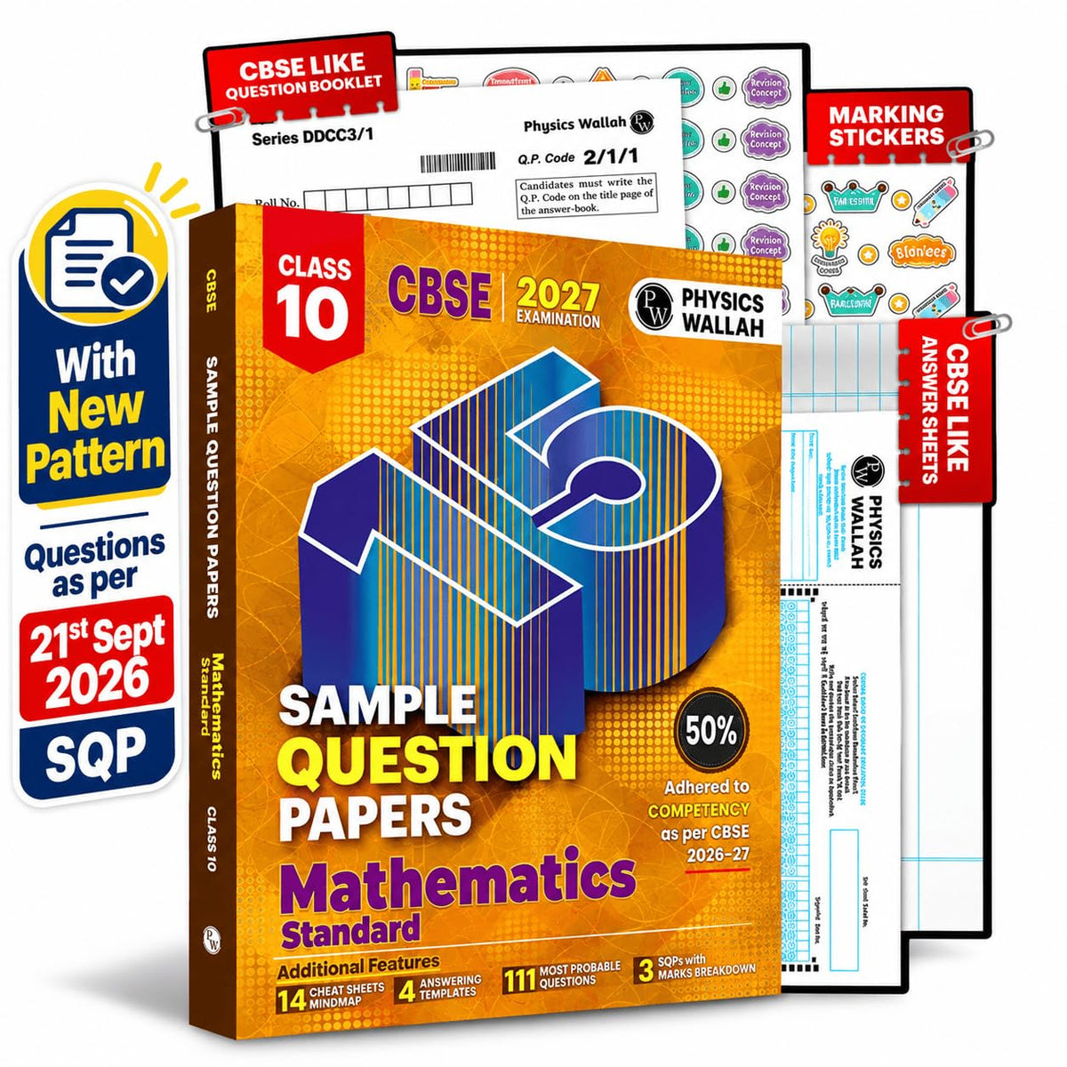 PW CBSE 15 Sample Question Papers Class 10 Maths (Standard) For 2027 Board Exam (New Pattern) | CBSE Like Question Booklet and Answer Sheets, Marking Stickers, Mind Maps, Most Probable Questions