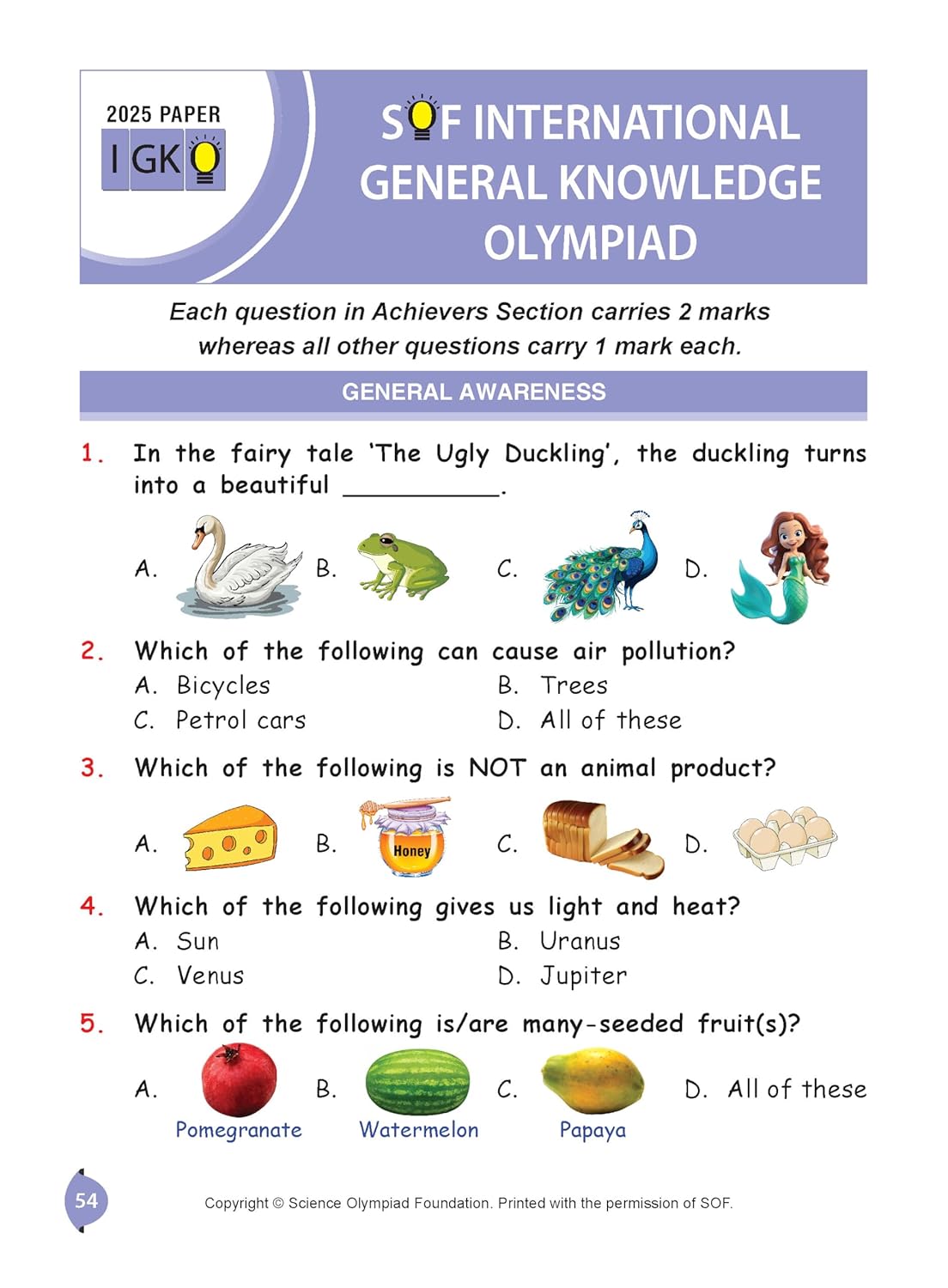 MTG International General Knowledge Olympiad (IGKO) Workbook Class 1 - Chapter-wise MCQs with Achievers Section - SOF Olympiad Books For 2026-27 Exam