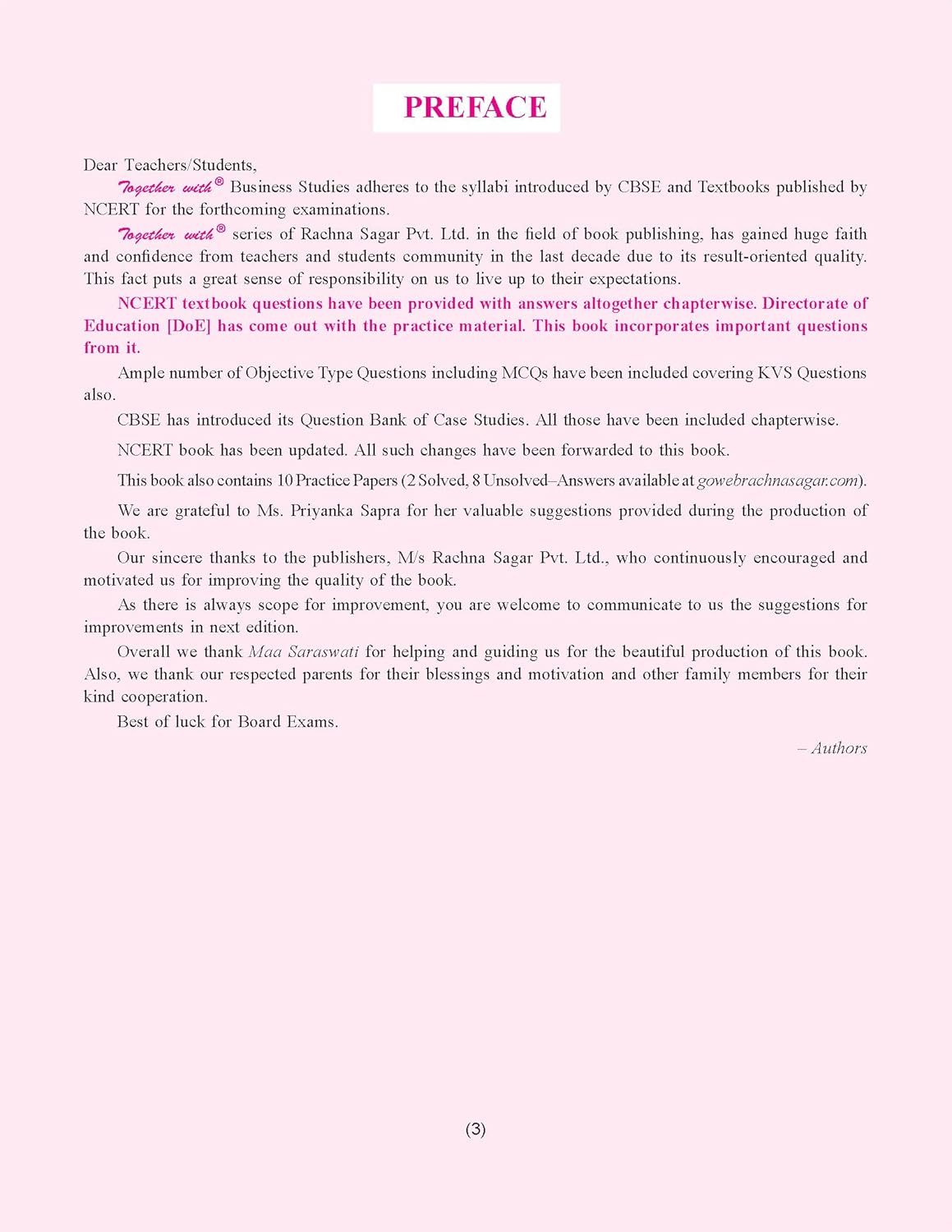 Together with CBSE Question Bank Class 12 Business Studies for 2025-26 Exam (Chapterwise & Topicwise)