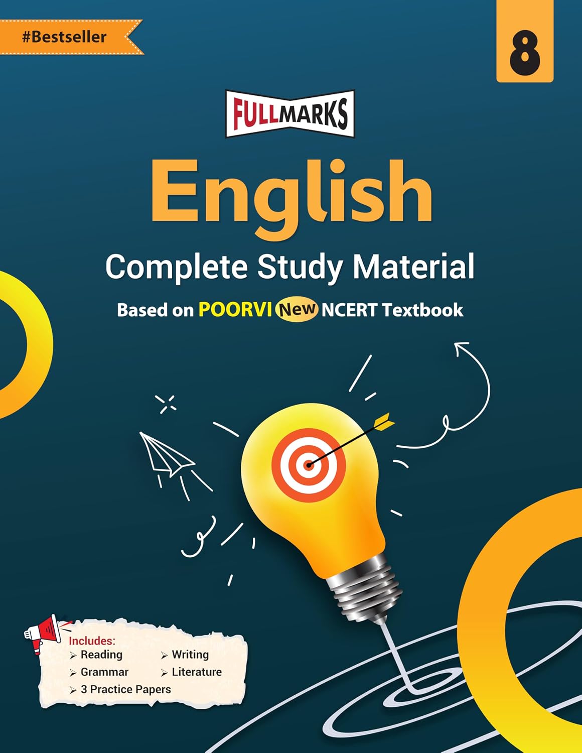 Full Marks English Complete Study Material Class 8 | Based on New NCERT Textbook POORVI and CBSE Syllabus | Includes Chapterwise Summary, Solved Q/A, Practice Papers and More