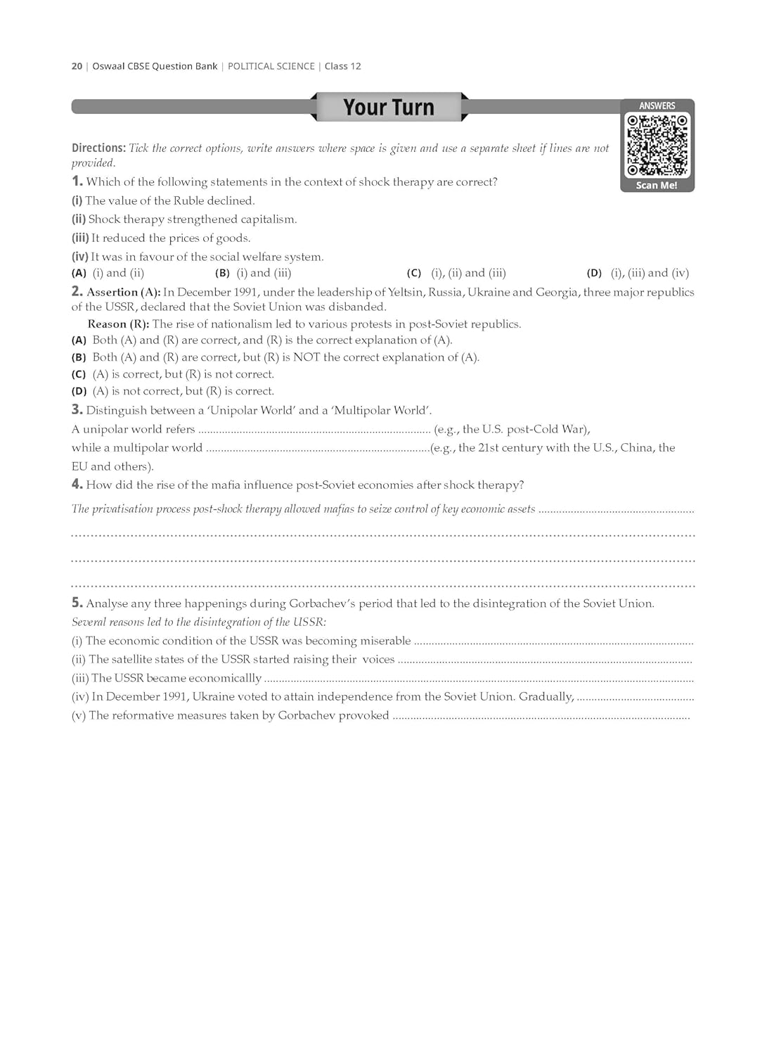 Oswaal CBSE Question Bank Chapterwise and Topicwise SOLVED PAPERS Class 12 Political Science For Exam 2026