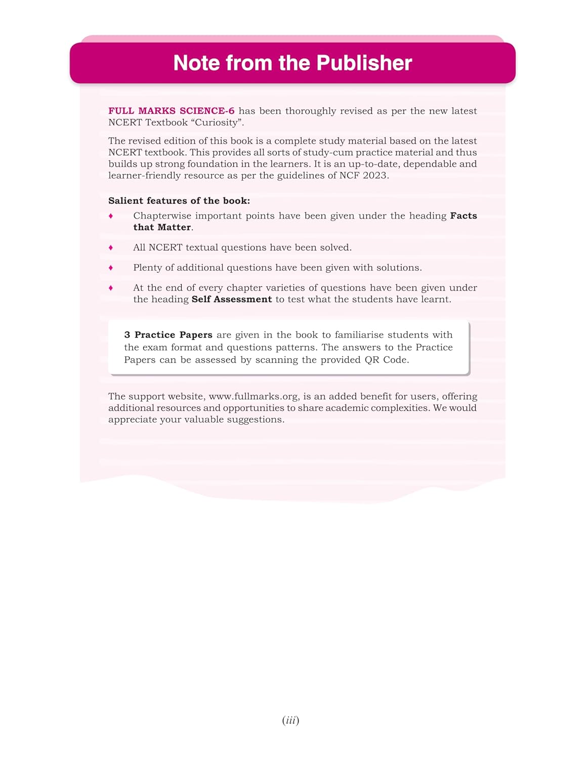 Full Marks Science CURIOSITY Complete Study Material for Class 6: Based on New NCERT Textbook Curiosity | Summary | Solved NCERT Textual Questions | Question Bank | Support Book