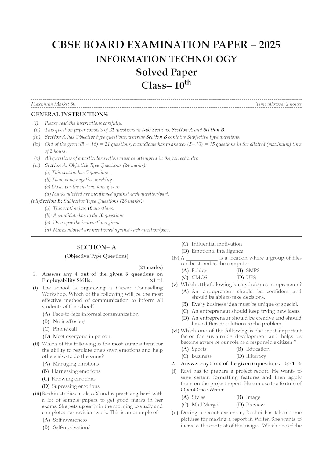 Oswaal CBSE Question Bank Chapterwise and Topicwise SOLVED PAPERS Class 10 IT For Exam 2026 | Information Technology | Oswaal Publication