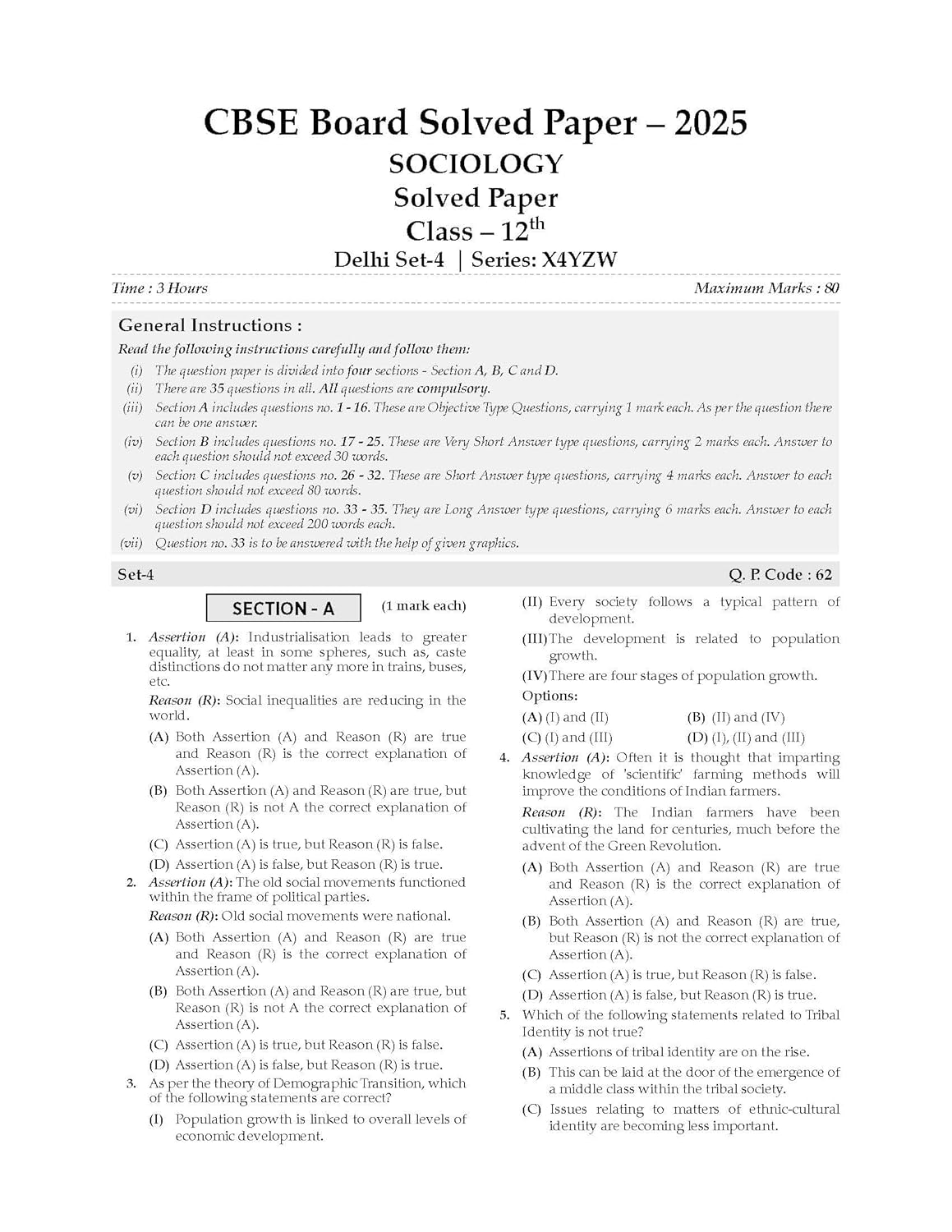 Oswaal CBSE Question Bank Chapterwise and Topicwise SOLVED PAPERS Class 12 Sociology For Exam 2026