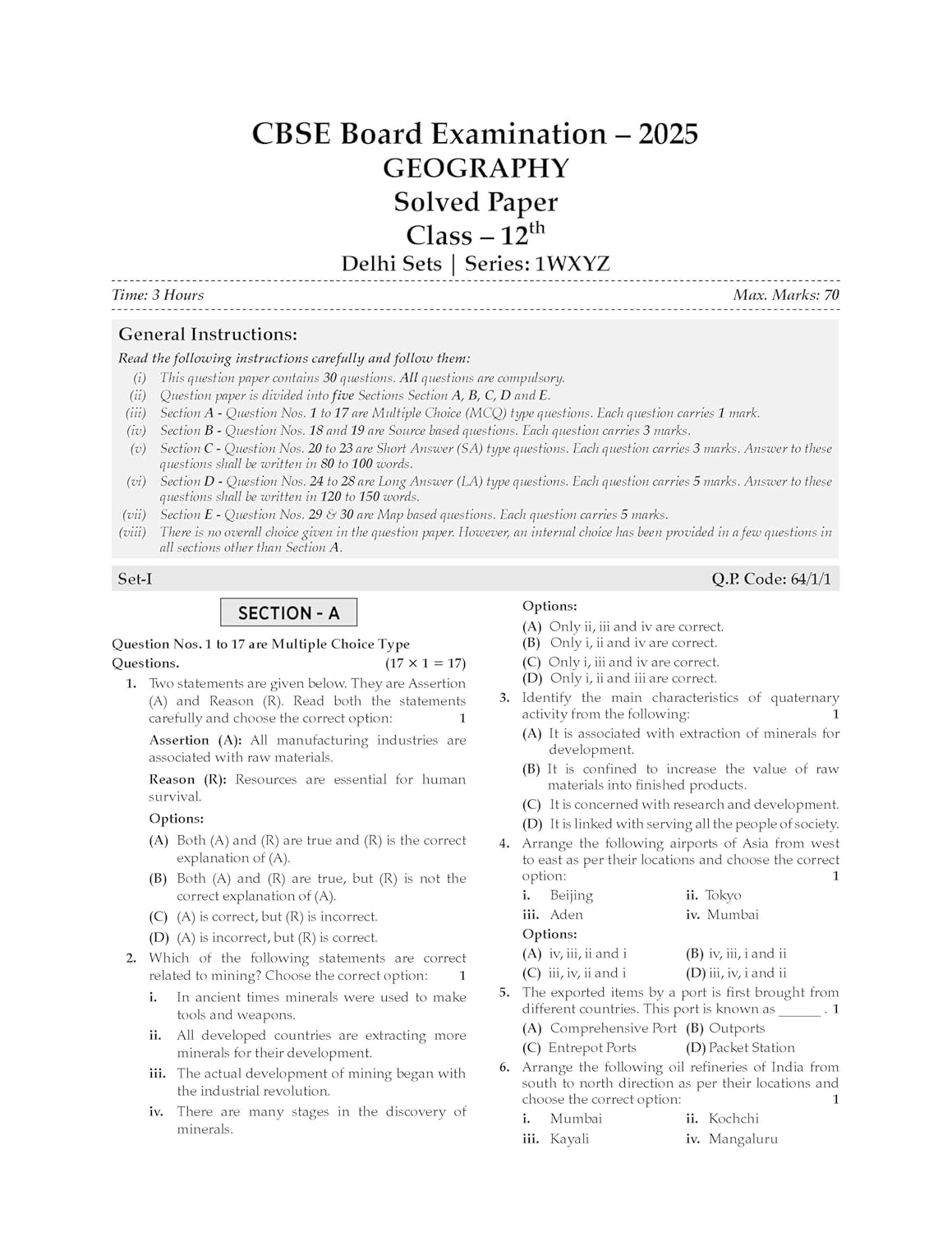Oswaal CBSE Question Bank Chapterwise and Topicwise SOLVED PAPERS Class 12 Geography For Exam 2025-26