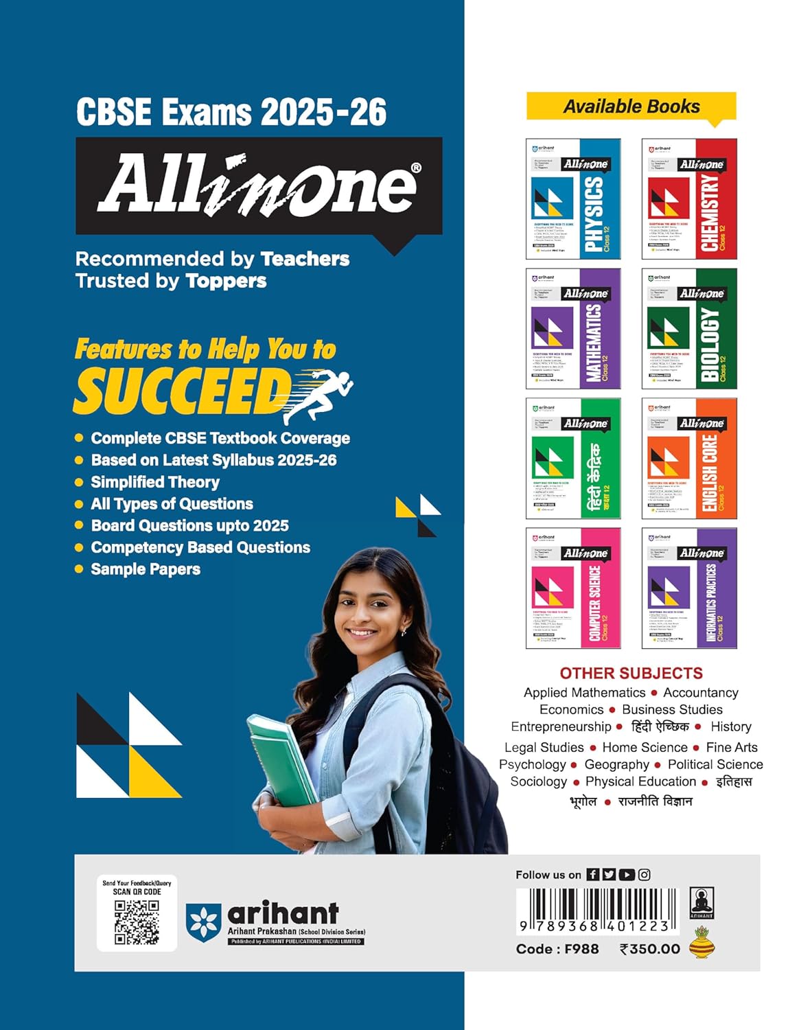 Arihant All in One Entrepreneurship Class 12 for CBSE Exams 2025-26 | Revised Edition as per latest syllabus | Simplified Theory, All Types of Exam Pattern Questions, CBQs, MCQs, A-R, Case Based, Sample Question Papers, Project Work