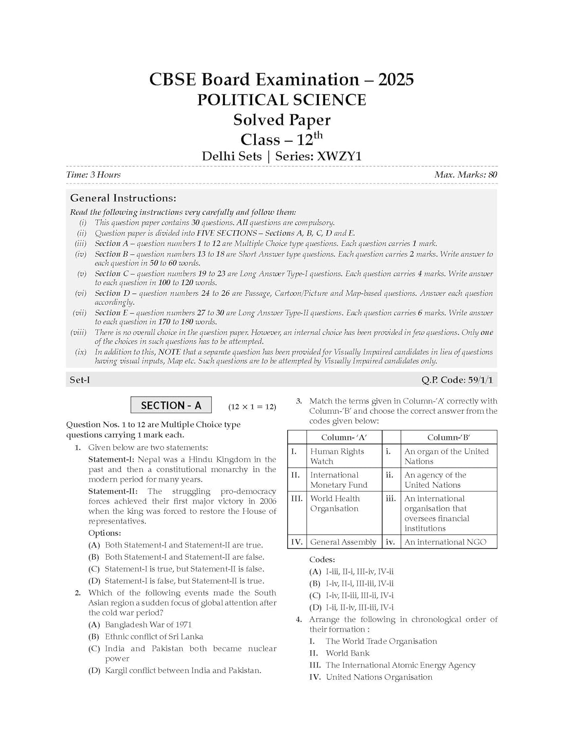 Oswaal CBSE Question Bank Chapterwise and Topicwise SOLVED PAPERS Class 12 Political Science For Exam 2026