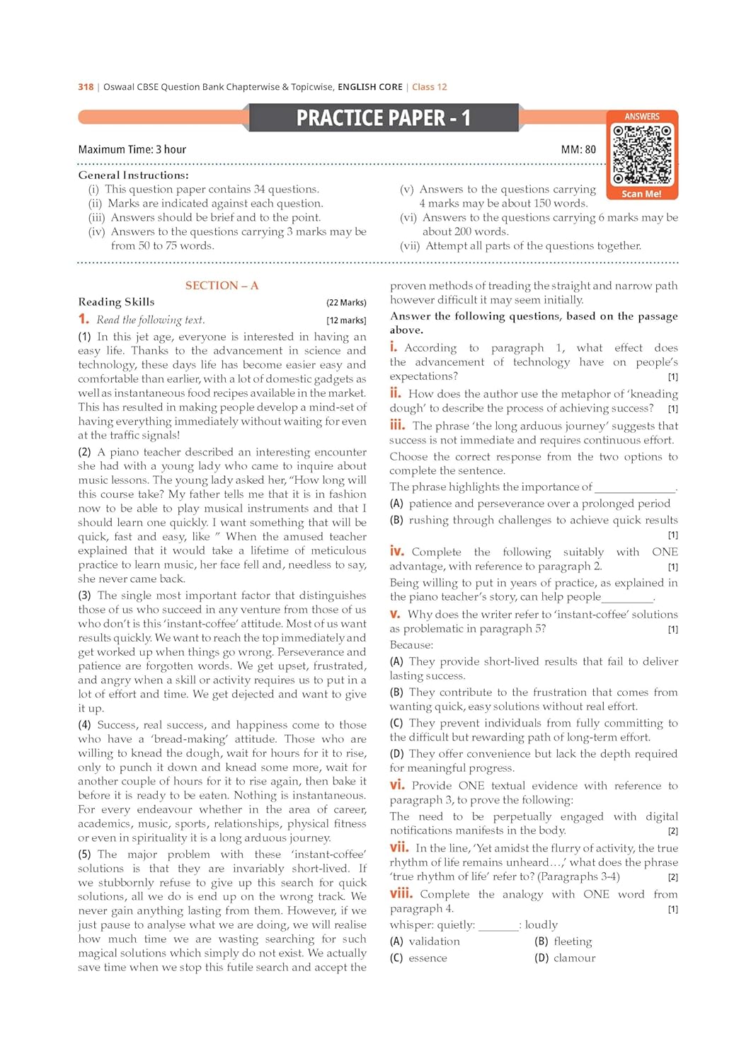 Oswaal CBSE Question Bank Chapterwise and Topicwise SOLVED PAPERS Class 12 English Core For Exam 2026