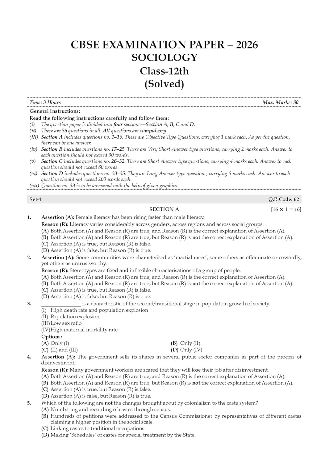 Oswaal CBSE Class 12 Sociology Question Bank | Chapter & Topic-wise Solved Papers (2017–2026) | Based on Latest Syllabus (April 2026) | Includes 2026 Papers | For 2027 Exam
