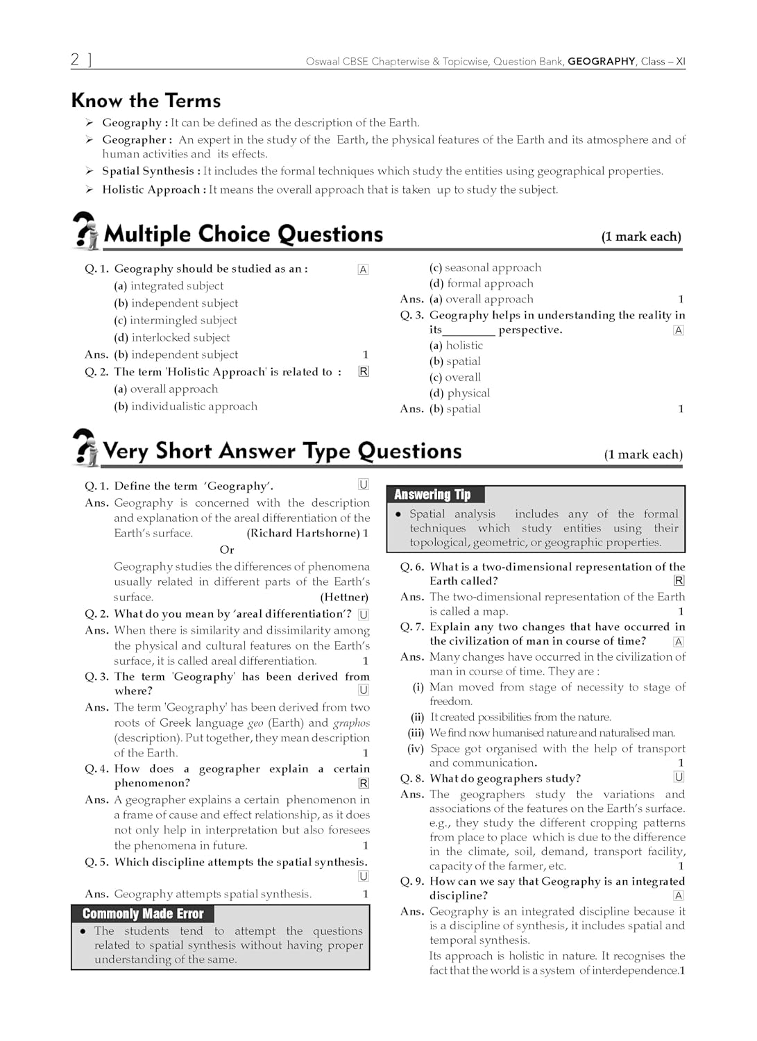 Oswaal CBSE Question Bank Class 11 Geography, Chapterwise and Topicwise Solved Papers For 2026 Exams