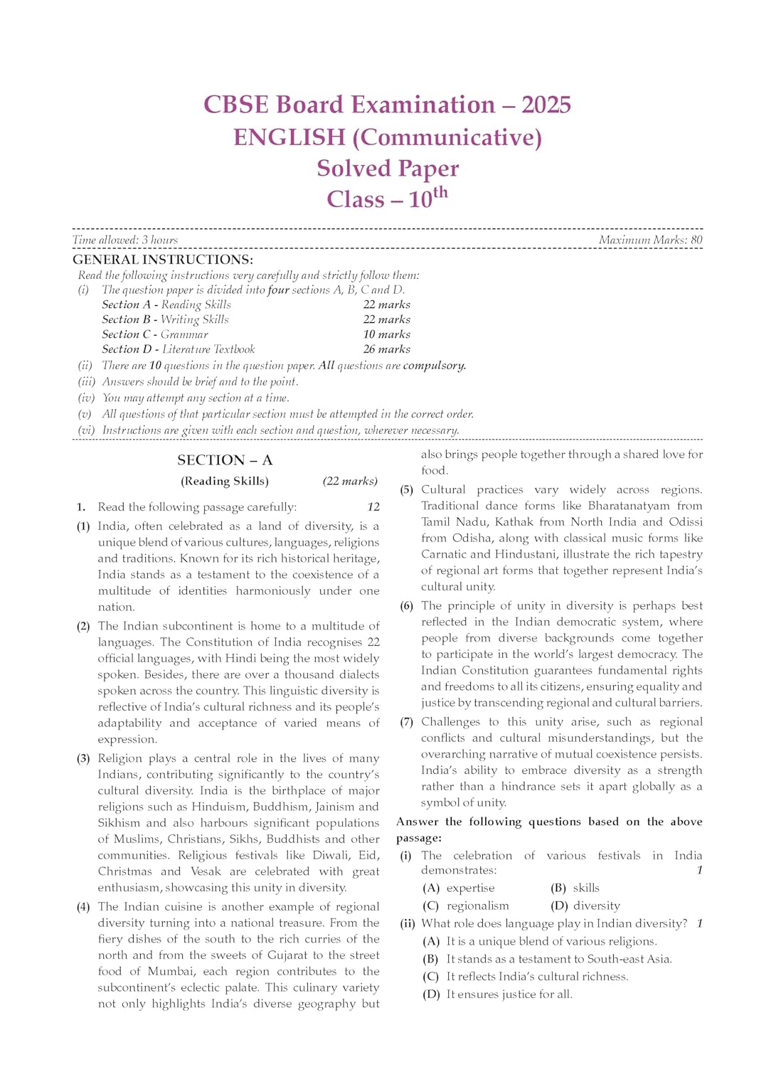 Oswaal CBSE Question Bank Chapterwise and Topicwise SOLVED PAPERS Class 10 ENGLISH COMMUNICATIVE For Exam 2026