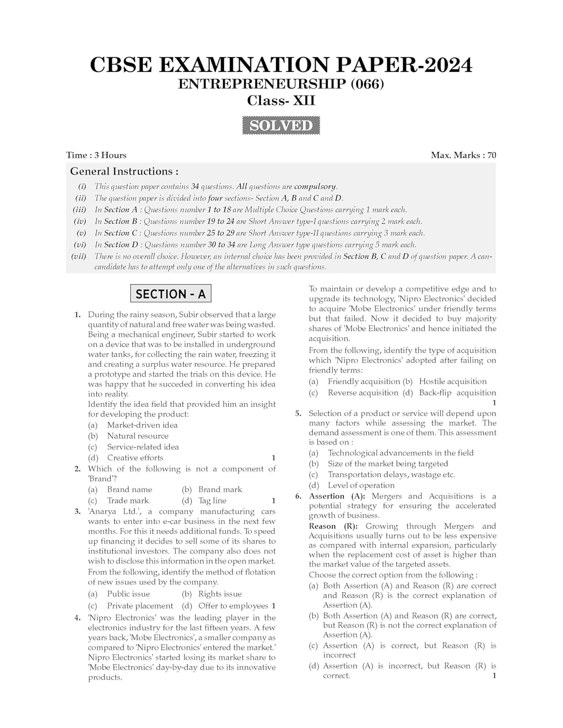 Oswaal CBSE Question Bank Chapterwise and Topicwise SOLVED PAPERS Class 12 Entrepreneurship For Exam 2026