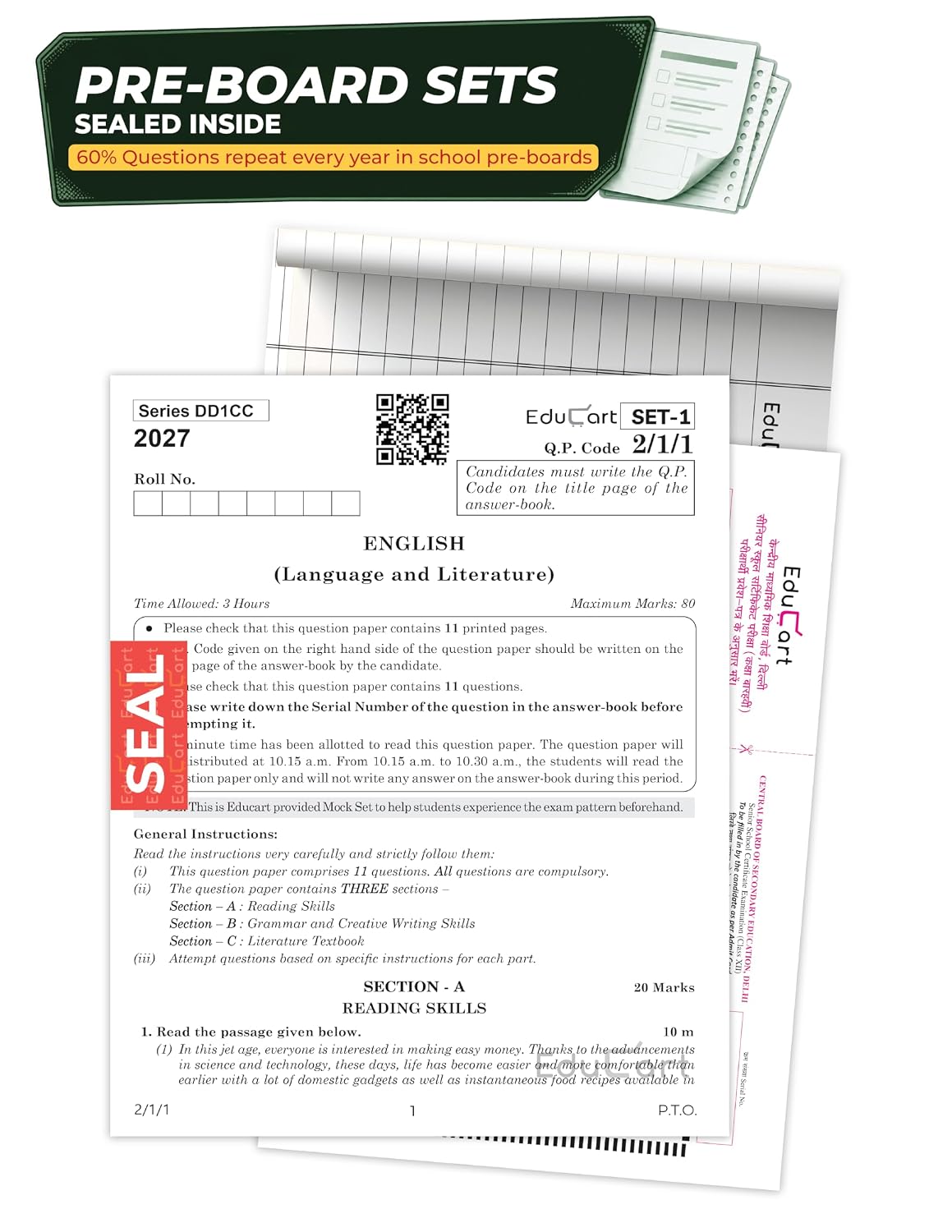 Educart CBSE Sample Paper Class 10 2026-27 English Language & Literature (with Topper-Style Solutions & Cheat Sheet Wall Chart) For 2027 Exam