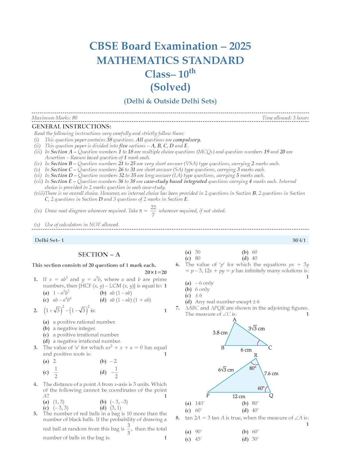 Oswaal CBSE Question Bank Chapterwise and Topicwise SOLVED PAPERS Class 10 Mathematics (Standard) For Exam 2026