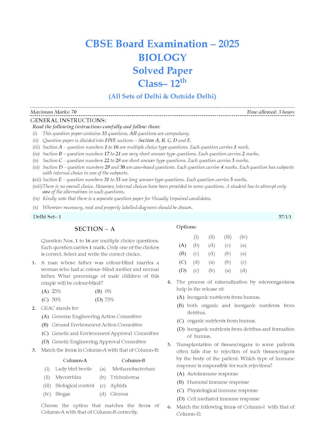 Oswaal CBSE Question Bank Chapterwise and Topicwise SOLVED PAPERS Class 12 Biology For Exam 2026