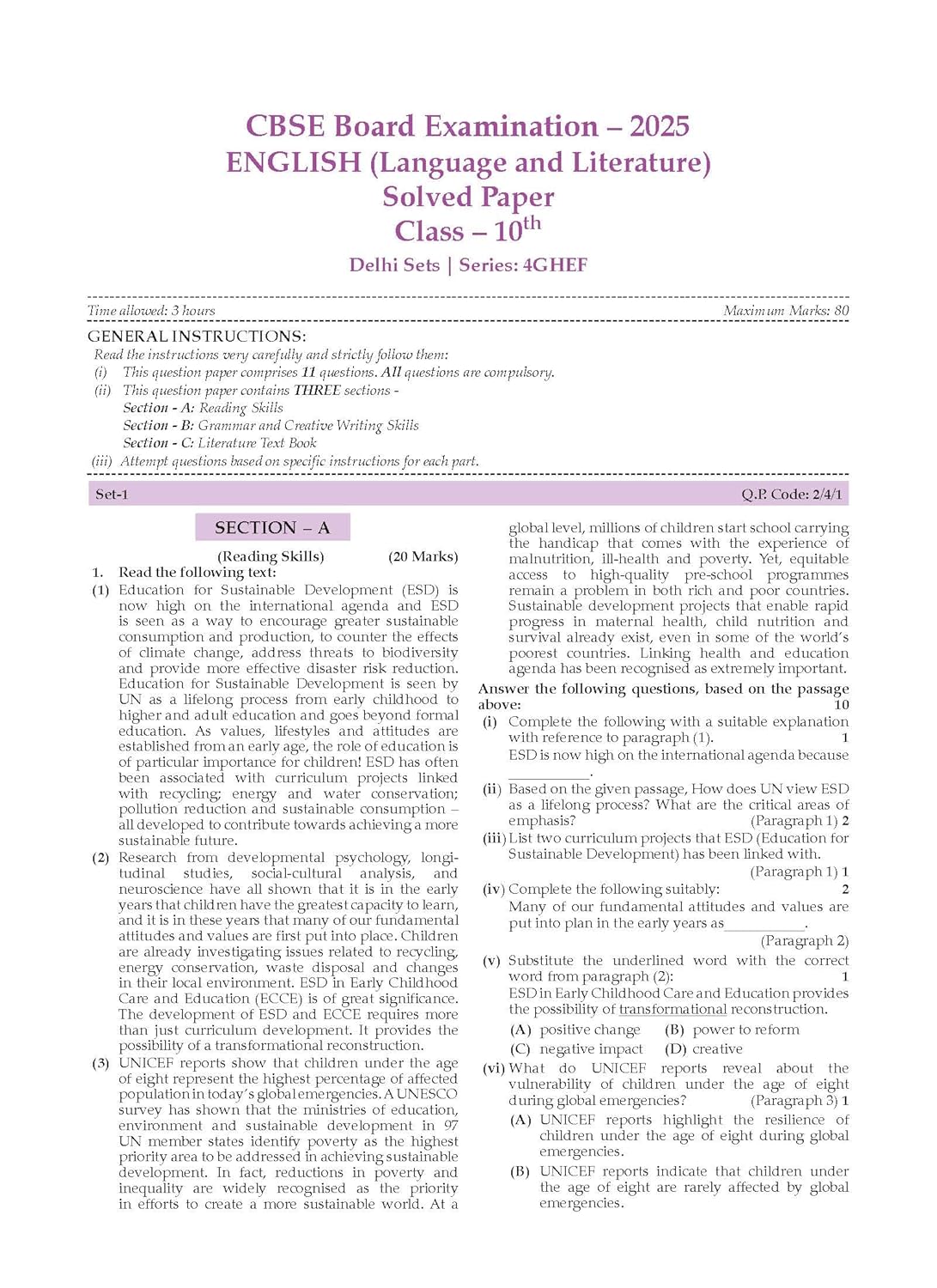 Oswaal CBSE Question Bank Chapterwise and Topicwise SOLVED PAPERS Class 10 ENGLISH LANGUAGE & LITERATURE For Exam 2026