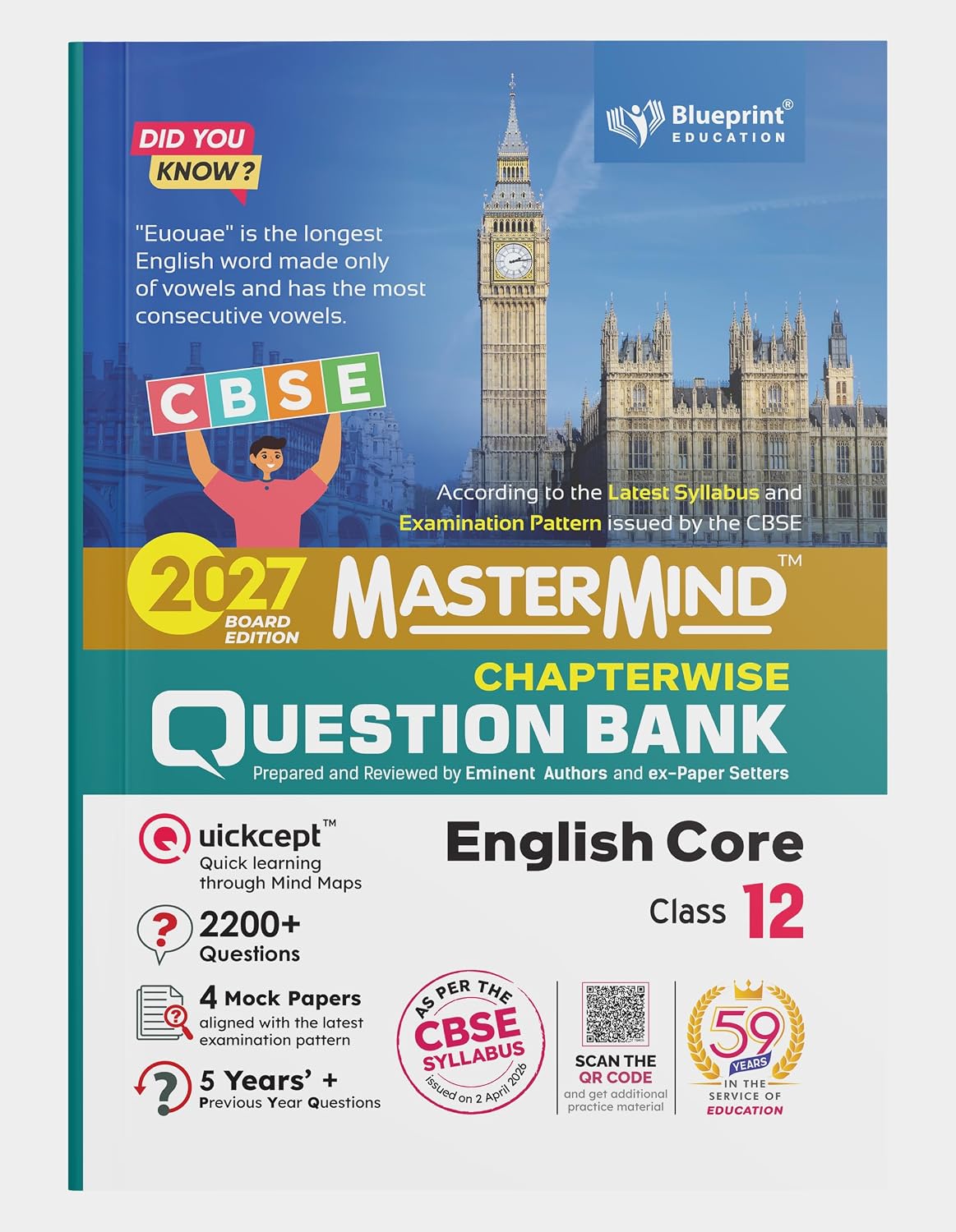 Mastermind CBSE Class 12 English Core Question Bank 2027 Exam With 4 Mock Sample Paper , Years + PYQ , 2200+ Questions Based on New Pattern
