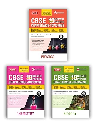 MTG CBSE 10 Years (2025-2016) Chapterwise Topicwise Solved Papers Class 12 Physics, Chemistry & Biology (Set of 3 Books) - CBSE Champion For 2026 Exam | Free Video Solution of PYQs (As Per Latest Pattern)