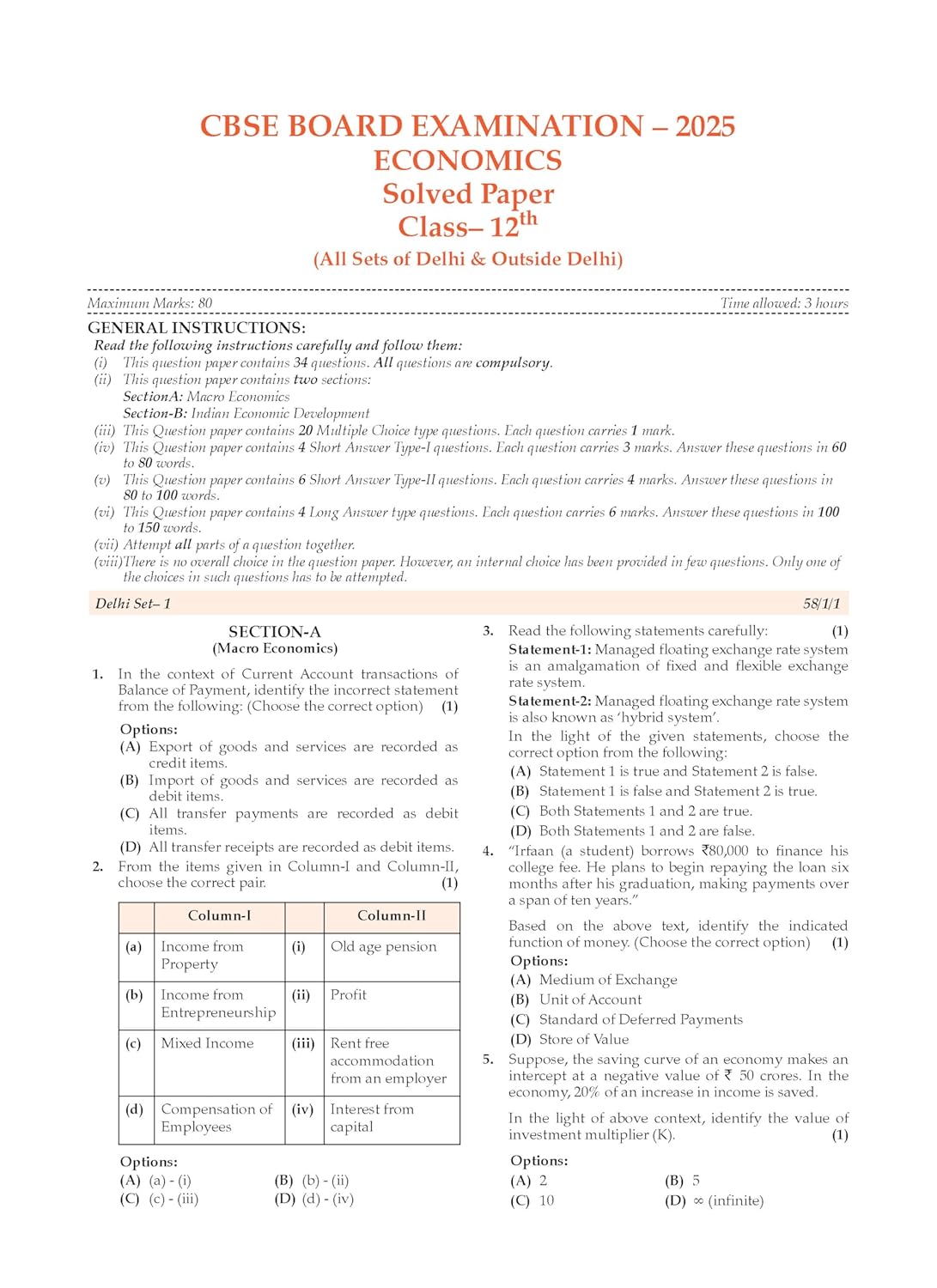 Oswaal CBSE Question Bank Chapterwise and Topicwise SOLVED PAPERS Class 12 Economics For Exam 2026