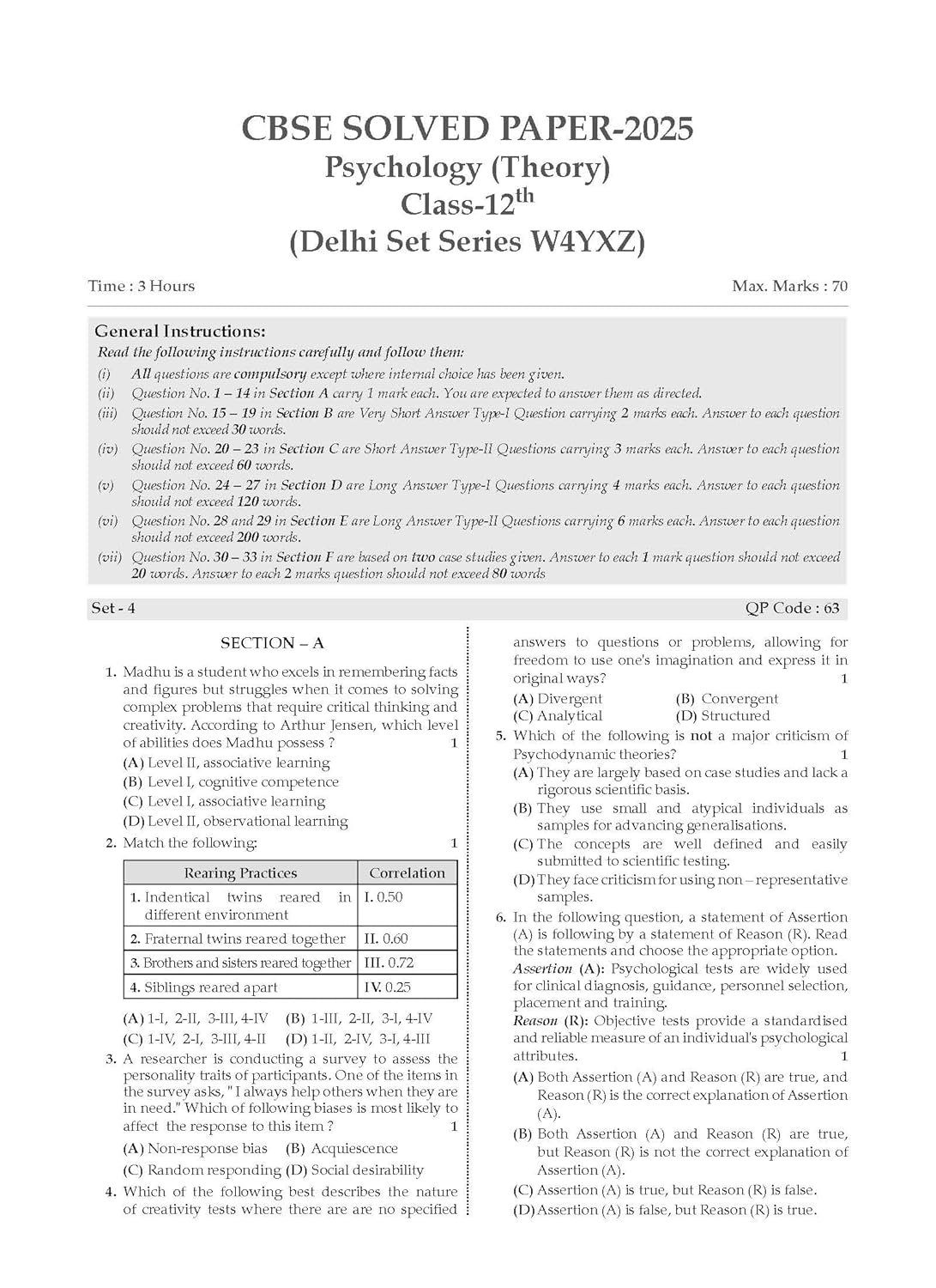Oswaal CBSE Question Bank Chapterwise and Topicwise SOLVED PAPERS Class 12 Psychology For Exam 2026