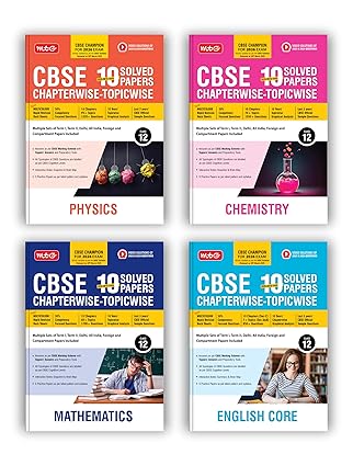 MTG CBSE 10 Years (2025-2016) Chapterwise Topicwise Solved Papers Class 12 Physics, Chemistry, Mathematics & English (Set of 4 Books) - CBSE Champion For 2026 Exam | Free Video Solution of PYQs (As Per Latest Pattern)