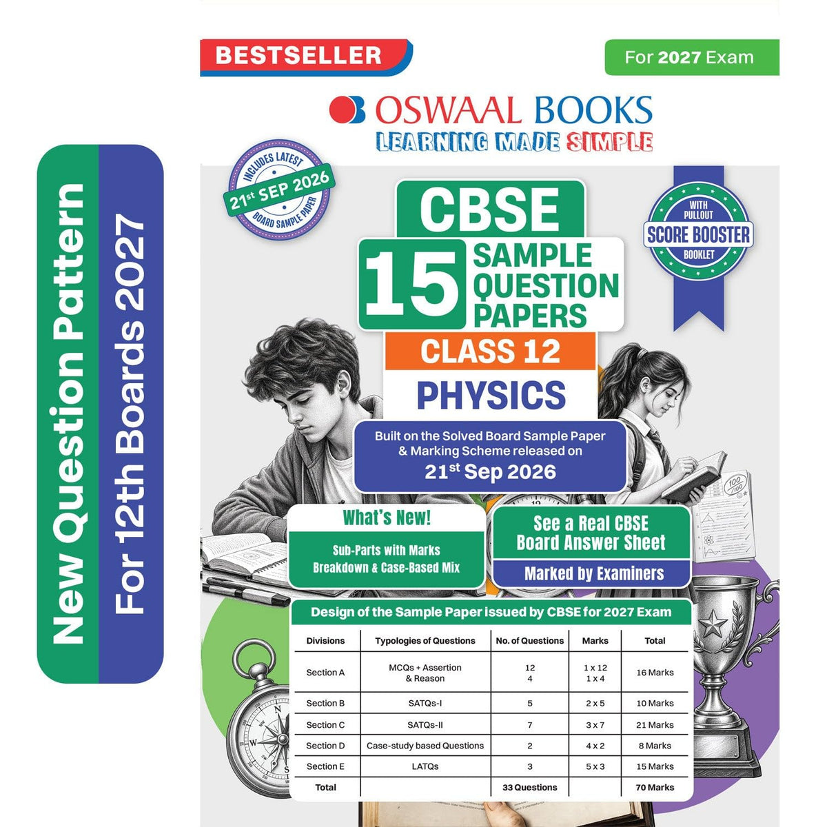 Oswaal CBSE 15 Sample Question Papers Class 12 Board Exam Physics 2026-27 based on latest CBSE SQP dated (21 Sep 2026) | New Questions Typologies With Oswaal AI