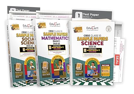 Educart CBSE Sample Paper Class 10 2025-26 - Science, Mathematics Basic & Social Science (Introducing exclusive step-by-step new practice concept on 2026 pattern) Set of 3 Books