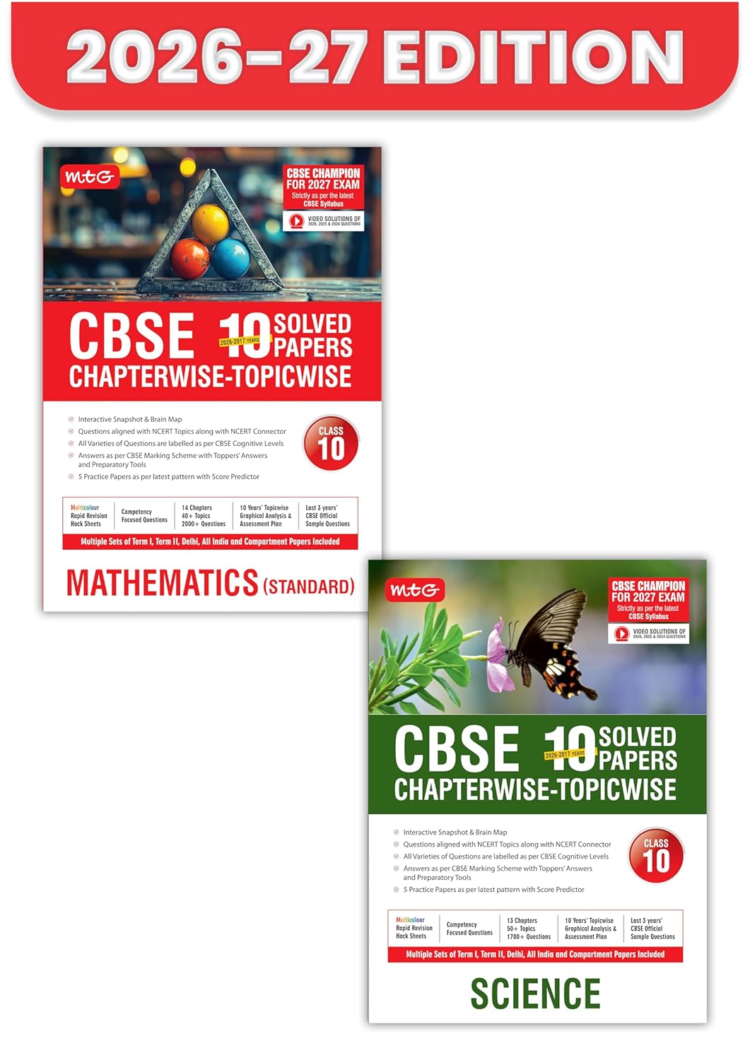 MTG CBSE Class 10 PYQs Book | 10 Years (2026-2017) Chapterwise Topicwise Solved Papers Mathematics & Science (Set of 2 Books) - CBSE Champion For 2027 ... | CBSE Sample Paper (As Per Latest Pattern)