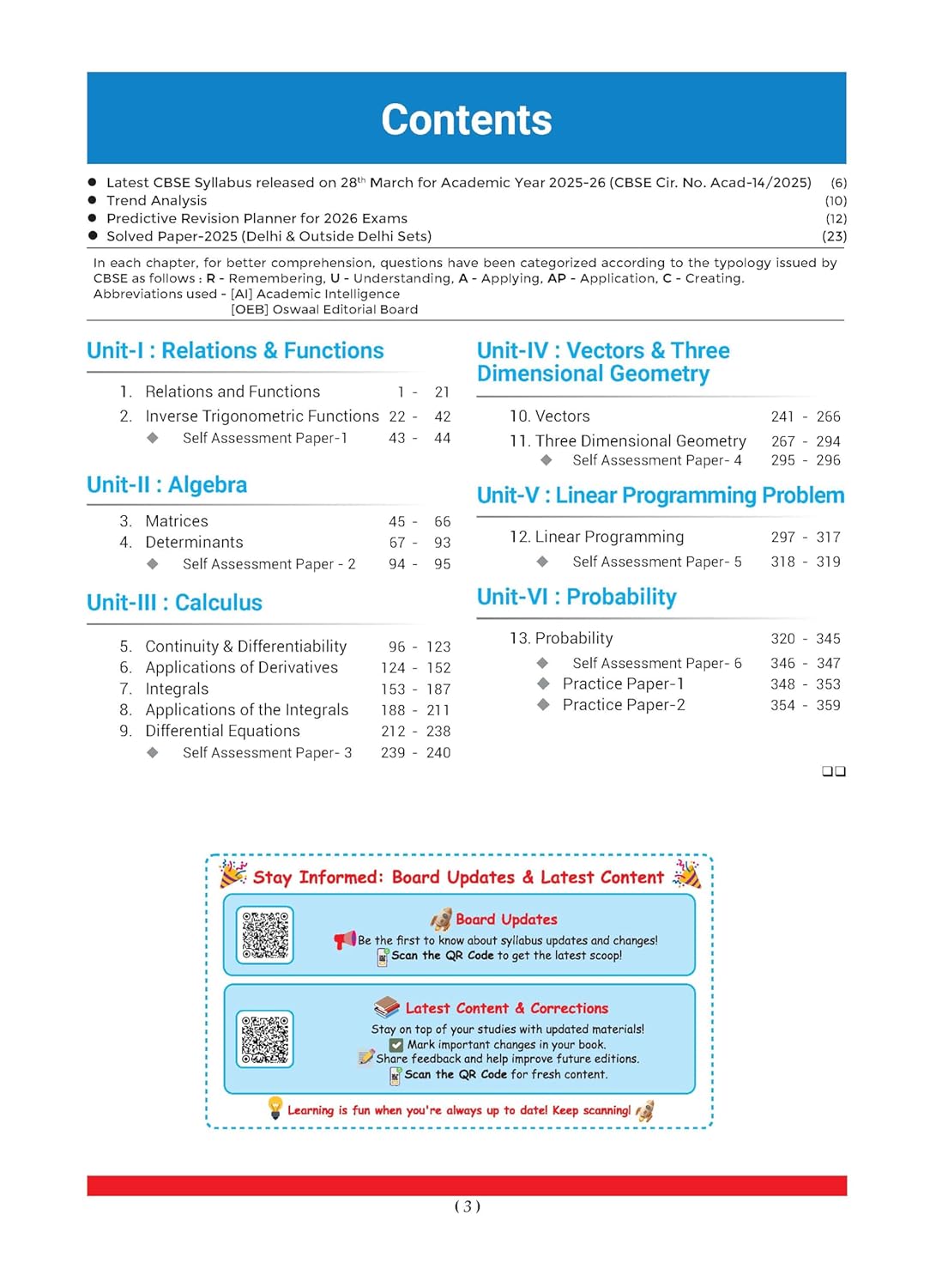 Oswaal CBSE Question Bank Chapterwise and Topicwise SOLVED PAPERS Class 12 Mathematics For Exam 2026