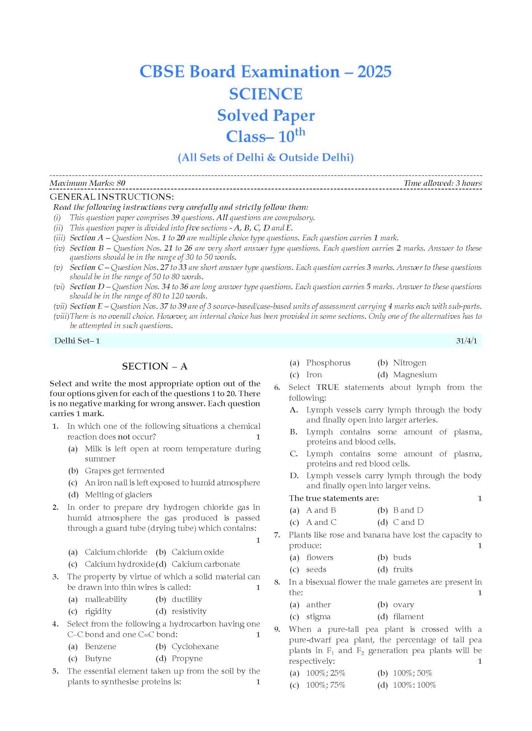 Oswaal CBSE Question Bank Chapterwise and Topicwise SOLVED PAPERS Class 10 Science For Exam 2026