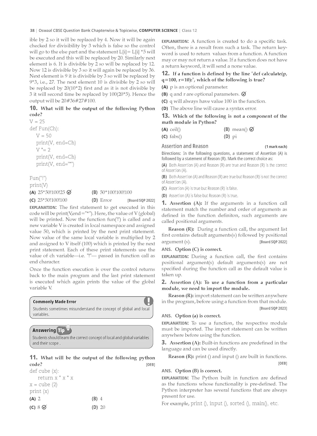 Oswaal CBSE Question Bank Chapterwise and Topicwise SOLVED PAPERS Class 12 Computer Science For Exam 2026