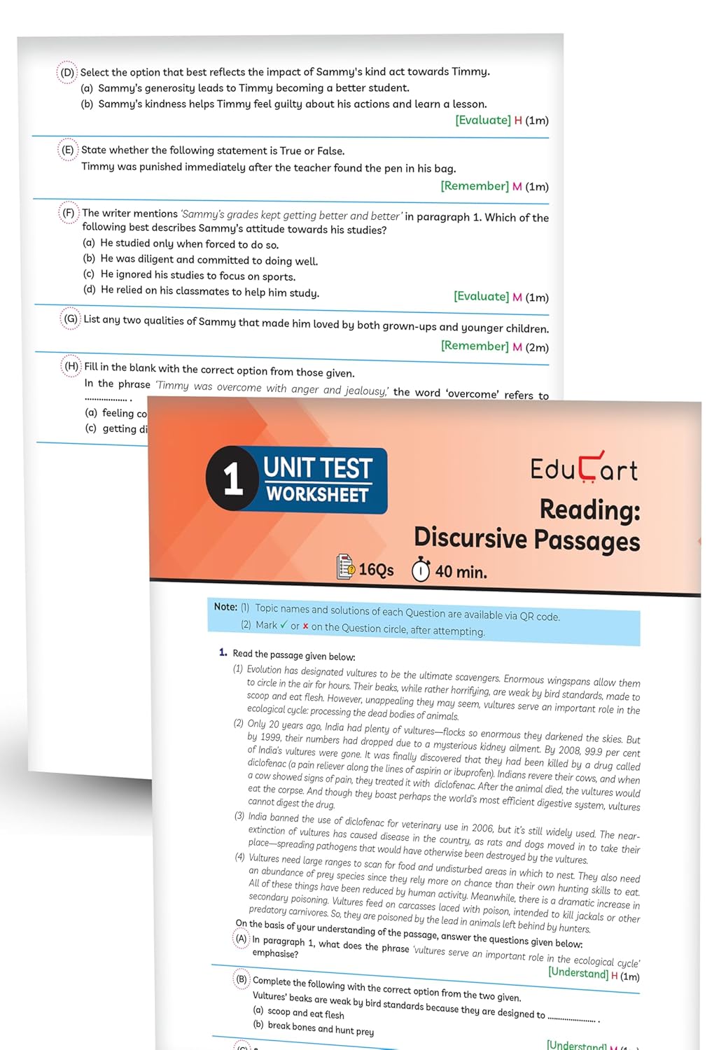 Educart CBSE Question Bank Class 10 English 2025-26 on new Syllabus 2026 (Introducing Unit Test Worksheets)