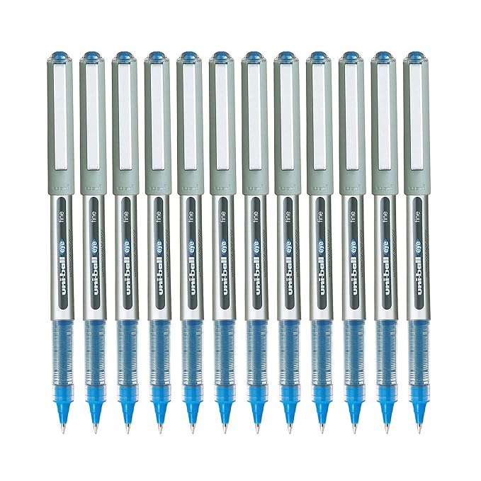 UNI-BALL Eye UB157 0.7mm Roller Gell Pen | Waterproof Pigment Ink | Lightweighted Sleek Body | Long Lasting Smudge Free Ink | School and Office stationery | Blue Ink, Pack of 12