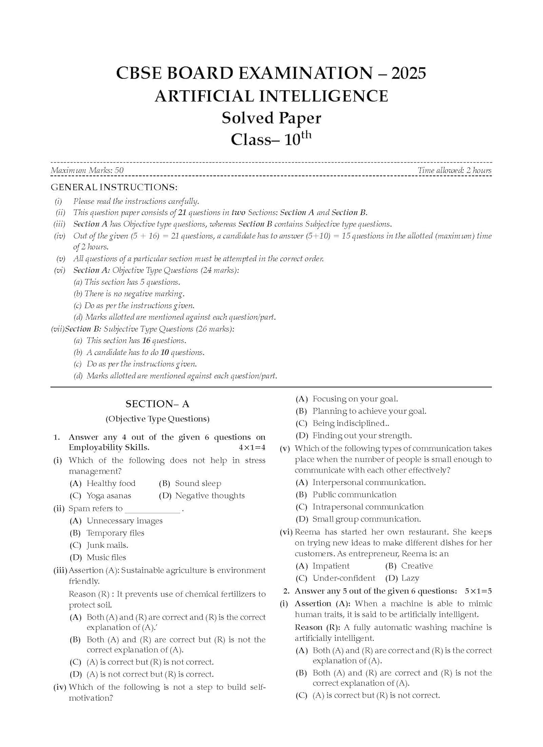Oswaal CBSE Question Bank Chapterwise and Topicwise SOLVED PAPERS Class 10 Artificial Intelligence For Exam 2026
