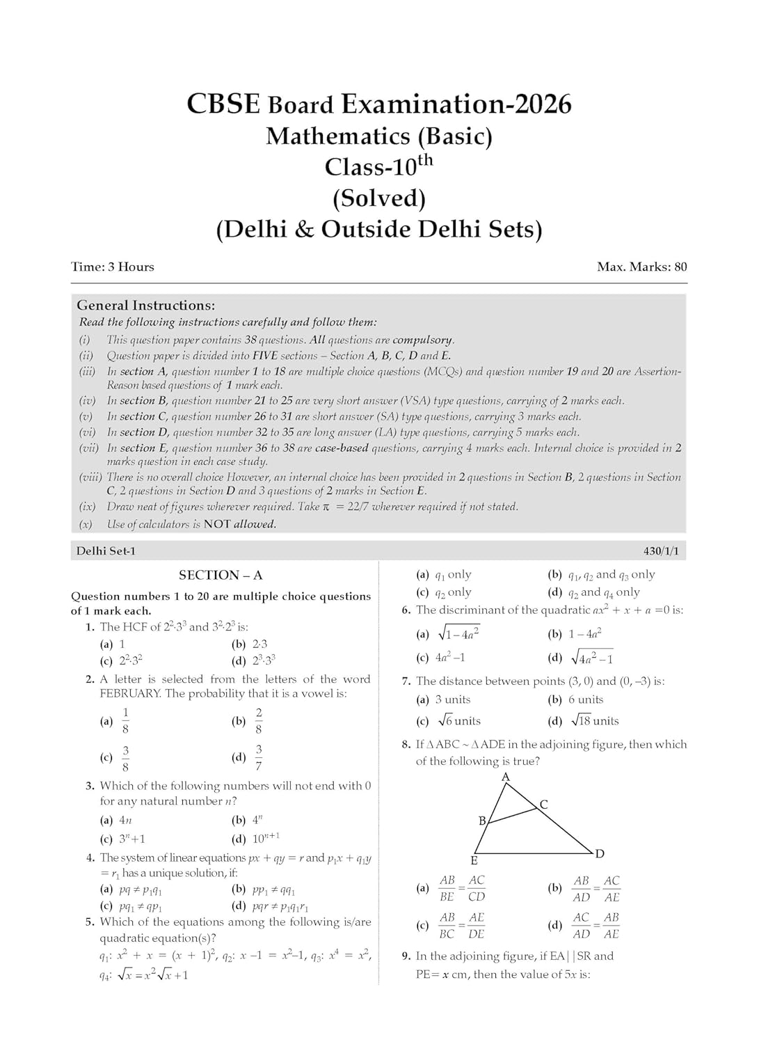 Oswaal CBSE Class 10 Mathematics Basic Question Bank | Chapter & Topic-wise Solved Papers (2017–2026) | Based on Latest Syllabus (April 2026) | Includes 2026 Papers | | For 2027 Exam
