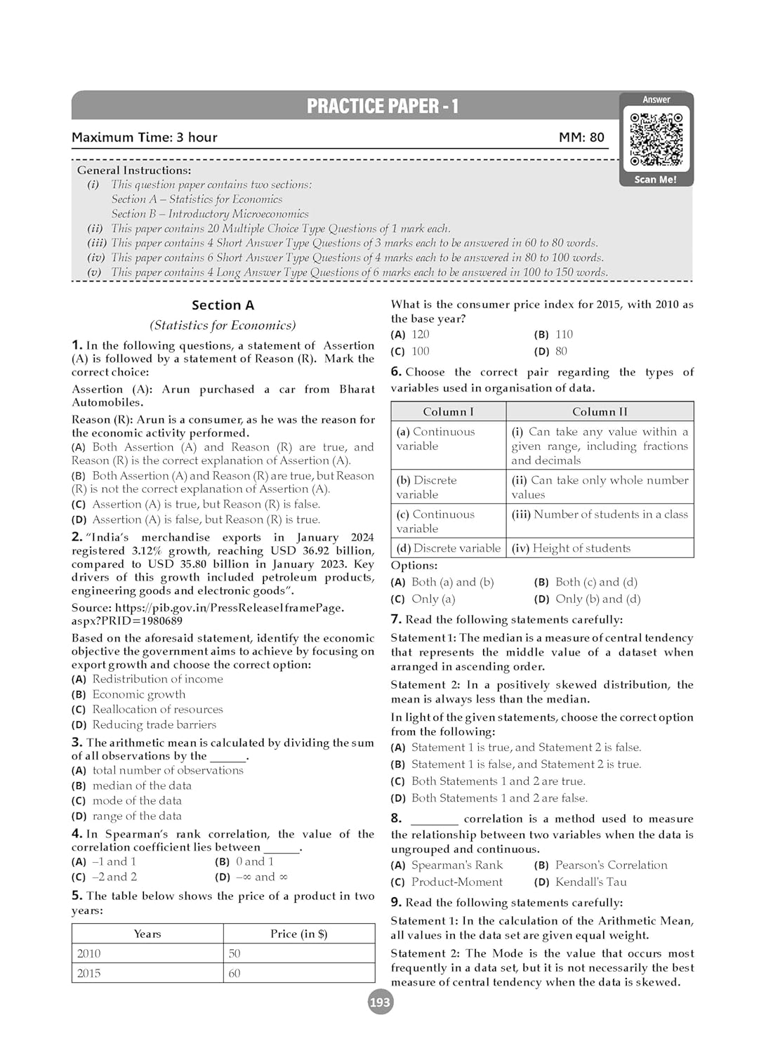 Oswaal CBSE Question Bank Class 11 Economics, Chapterwise and Topicwise Solved Papers For 2026 Exams