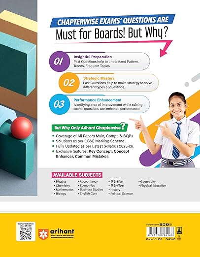 Arihant CBSE Chapterwise Question Bank 2025–2016 for Class 12 Mathmatices | Latest Syllabus | Includes Solved Papers, Sample Papers, and CBSE Marking Scheme