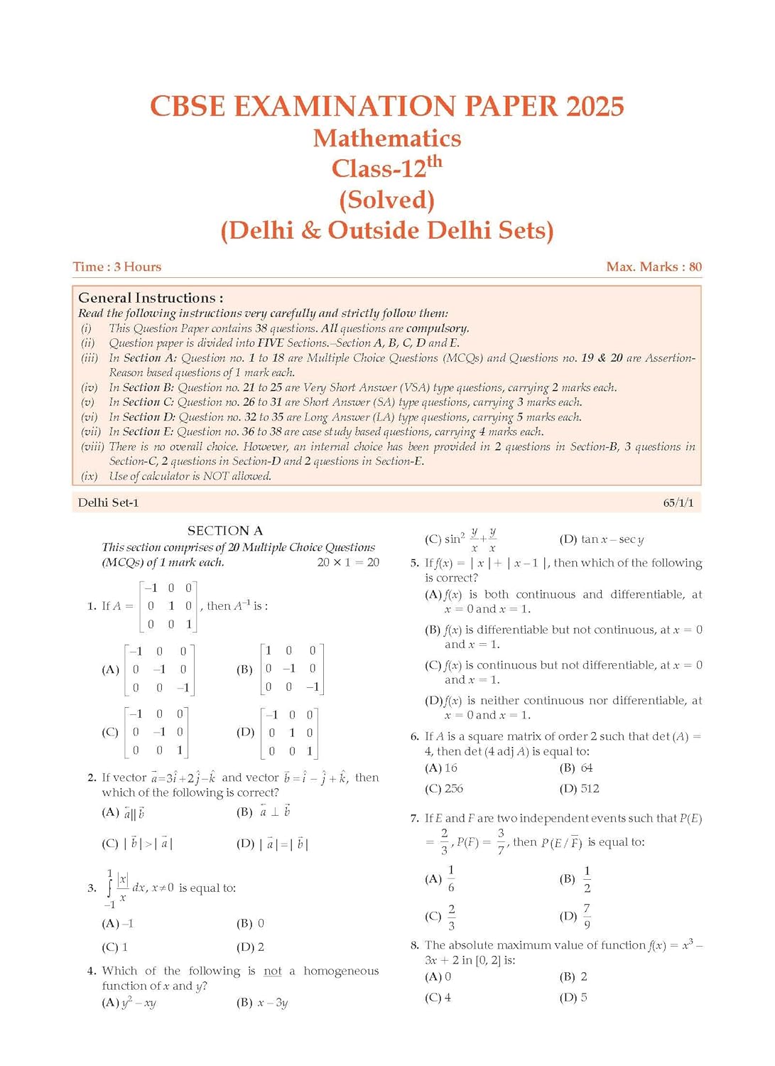 Oswaal CBSE Question Bank Chapterwise and Topicwise SOLVED PAPERS Class 12 Mathematics For Exam 2026
